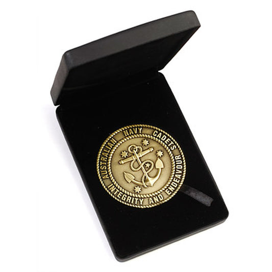 Stunning ANC 70mm medallion in Gift Box.  This quality medallions features the ANC crest beautifully engraved on the medallion, and with room for a message plate in the lid of the box it is the perfect gift or award for your next presentation.
