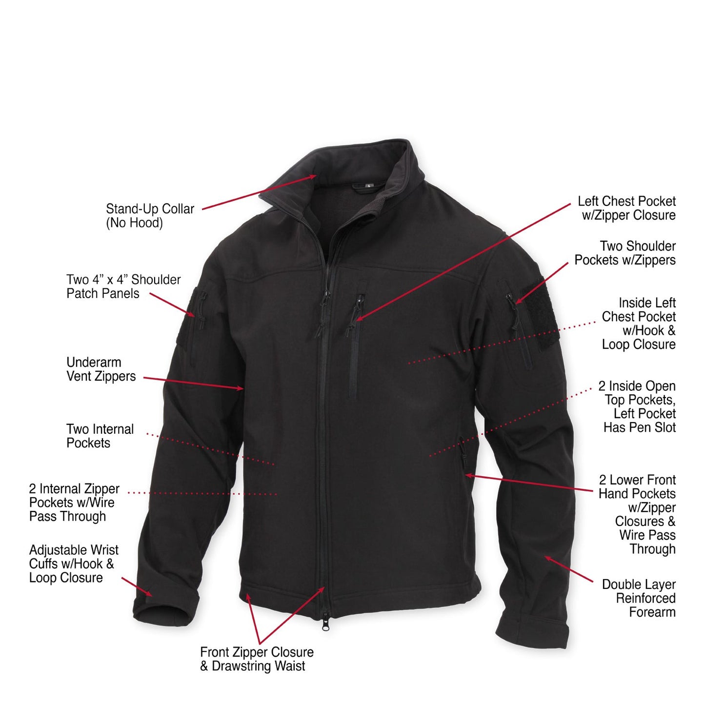 Rothco’s Stealth Ops Soft Shell Tactical Jacket offers unbeatable comfort, durability, and versatility. The mid-weight softshell jacket is ideal for moderate to inclement weather and is perfect for the fall and spring.
