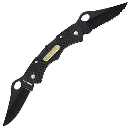 The Schrade SCH005DLB Double Lockback Folding Knife can make a great everyday carry pocket knife. This unique knife comes comes two blades in one package. One knife is serrated; the other is a plain edge blade. The lockback knife can be easily opened and closed quickly. Get one today and always have a backup knife in any situation.