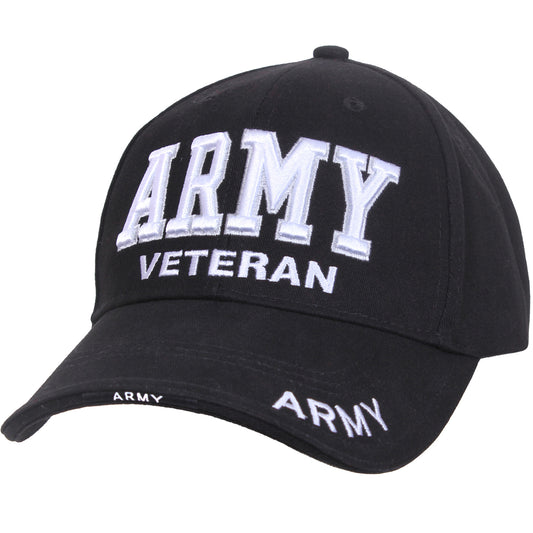 Deluxe Army Veteran Cap features large embroidered “Army Veteran” text on the front and upper brim.   Military Hat With Raised Embroidered “Army Veteran” Text On The Front Panel And Upper Brim Sandwich Brim With Woven Label Featuring “Army” Text “Veteran” Text Included On The Back Of The Army Cap Adjustable Hook And Loop Strap Closure Fits Most Head Sizes Soft Yet Durable 100% Brushed Cotton Twill Composition Ventilation Holes Encourage Cooling Airflow Internal Sweatband www.defenceqstore.com.au