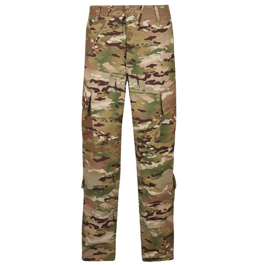 MULTICAM TACTICAL trousers Relaxed fit. Action-stretch waistband, Reinforced seat and knee. Extra-large belt loops designed for nylon duty belt. YKK zipper and Prym snap. Two hook and loop back pockets with wallet pocket in a pocket. Internal openings for knee pads. Two hidden coin pockets. D-ring for keys and tools. Mag pocket with hook and loop closure.