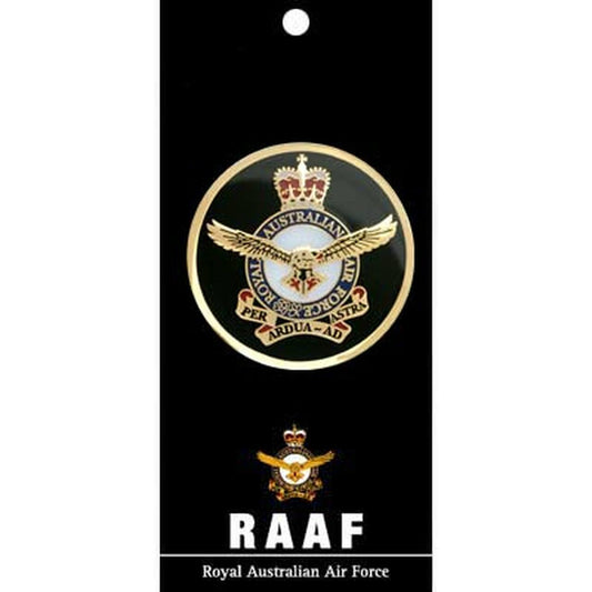 Air Force medallion. Displayed on a presentation card. This spectacular 48mm full colour enamel medallion will start conversations wherever you show it or hand it out.