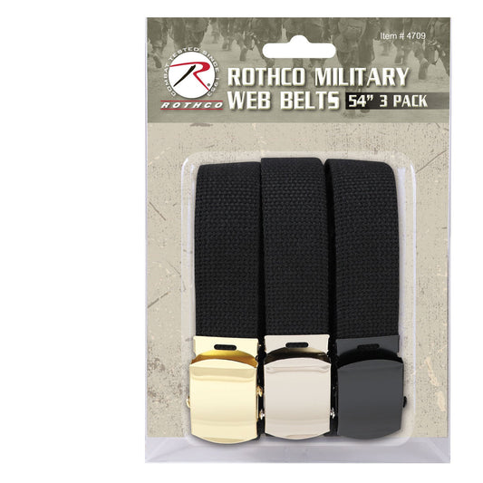 Rothco's long-lasting and fully customizable Military Web Belts are constructed with a durable canvas material and equipped with a metal buckle and tip. The 3-pack option of military web belts offers various belt and buckle color options because who only needs one belt.