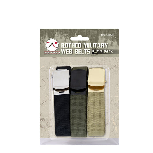 Rothco's long-lasting and fully customizable Military Web Belts are constructed with a durable canvas material and equipped with a metal buckle and tip. The 3-pack option of military web belts offers various belt and buckle color options because who only needs one belt.