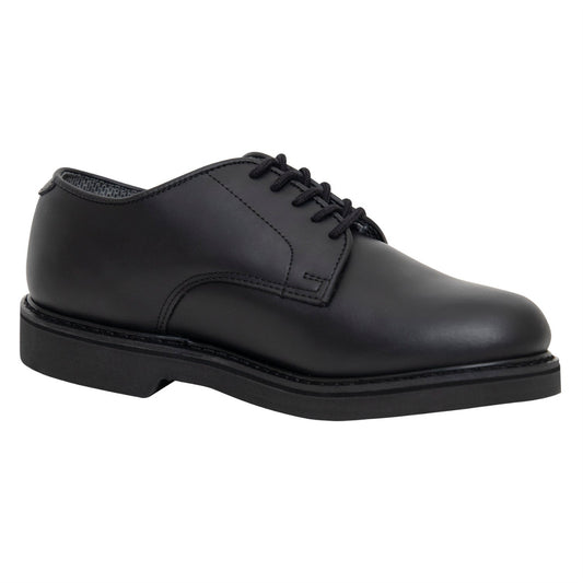   Enhance your military apparel collection with Rothco’s Oxford Leather Shoes.      Leather Military Uniform Oxfords     Slip And Oil Resistant Outsole For Greater Traction     Removable Cushion Insole For Added Comfort     Fully Stitched Sole And Steel Shank     Moisture Absorbing Cambrelle Lining Keep Your Feet Dry     Traditional Goodyear Welt Provides Improved Durability And Lifespan