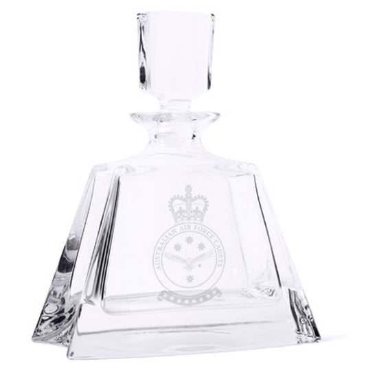 Exceptional quality Australian Air Force Cadet (AAFC ) Bohemia Crystal 500ml Decanter. This quality heavy crystal decanter stands approximately 215mm tall and measures 180mm at the base. Sandblasted with the AAFC crest.