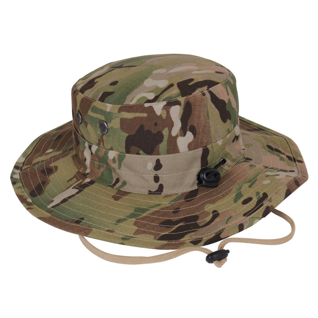 Rothco Adjustable Boonie Hat Multicam Military Style Cap Offers Unbeatable Sun Protection, While Four Screened Side Vents On The Boonie Cap Offer Optimal Cooling Airflow, A Necessity For Outdoor Missions Military Hat Is Made With A Comfortable, Durable, And Breathable Cotton / Poly Blend Elastic Cord And Lock Cinches At The Crown Of This Boonie Hat, Letting You Adjust The Head Size To The Perfect Fit www.defenceqstore.com.au