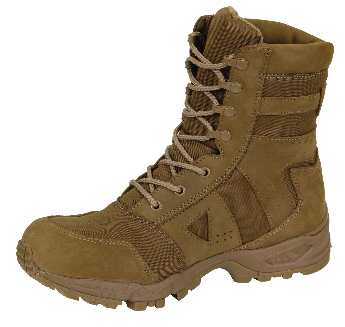 Rothco's Coyote Brown Force Entry Tactical Boot is compliant to military regulation AR 670-1 (DA PAM 670-1, Section 20-3 Boots) Standards.       Compliant To Military Regulation AR 670-1     Height Of 8" (Measured From The Ground At Back Center)     Upper Flesh Side Out Cattle Hide Leather (Nubuck) With Nylon     Rubber Outsole Matching The Upper In Color     Plain Toe