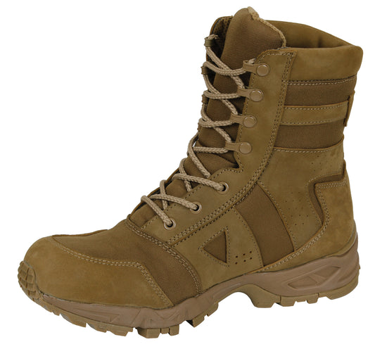   Rothco's Coyote Brown Force Entry Tactical Boot is compliant to military regulation AR 670-1 (DA PAM 670-1, Section 20-3 Boots) Standards.       Compliant To Military Regulation AR 670-1     Height Of 8" (Measured From The Ground At Back Center)     Upper Flesh Side Out Cattle Hide Leather (Nubuck) With Nylon     Rubber Outsole Matching The Upper In Color     Plain Toe