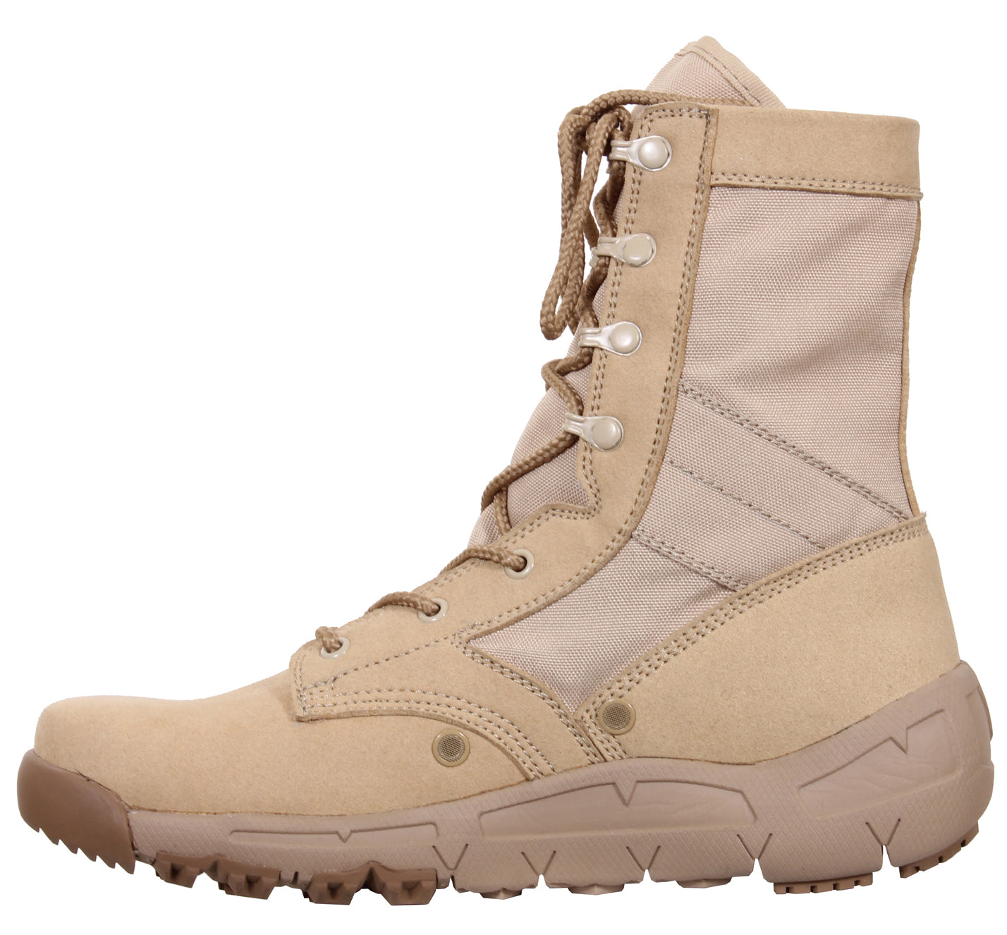 Rothco’s V-Max Lightweight Tactical Boot is the optimal choice for an all-purpose military-style boot.  Military-Style 8 ½” Cross Training Boot Is Designed With The Comfort And Support Of A Running Shoe The V-Max Lightweight Boot Interior Contains A Removable EVA Insole And 2 Screen Air Vents To Keep Your Feet Cool Rubber And EVA Outsole Provides Improved Traction While You Are On The Move Iron Eyelet Lace System Will Keep Your Tactical Boots Tightly Secured