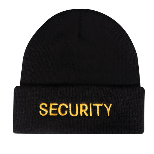 Embroidered Security Watch Cap is ideal for security and public safety personnel with a warm acrylic knit composition and gold “SECURITY” text embroidered across the front.  Black Watch Cap With Gold “SECUIRTY” Text Embroidered Across The Front Warm Yet Lightweight Acrylic Knit Composition One Size Fits Most Great For Security And Public Safety Personnel Working In Cold Weather