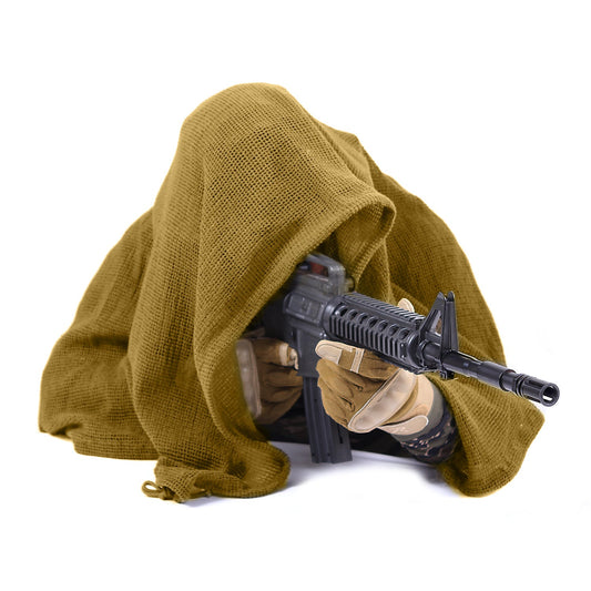 Rothco's Sniper Veil provides the perfect concealment for a sniper and their weapon. The veil measures 36" x 46" with a cinch cord running all 4 sides and cord loop at each corner that would allow you to utilize the veil as a gear hammock to keep objects off the ground or secure the veil to the body or gear. In addition to the veil concealing a weapon, it can be worn as a shemagh or scarf to protect the body from the elements.