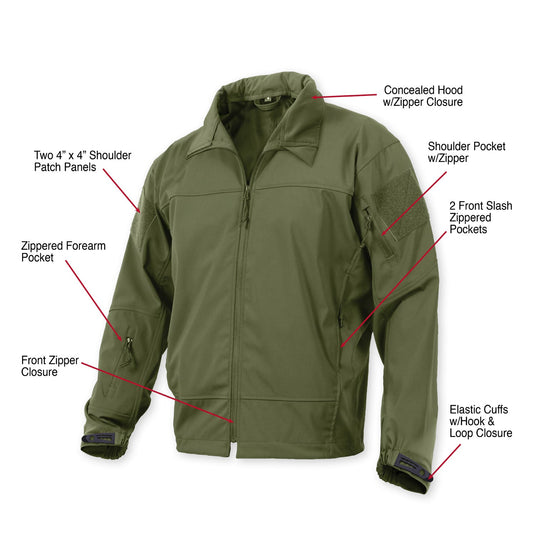 Lightweight and low profile, Rothco’s Covert Ops Lightweight Soft Shell Jacket is the premier choice for an everyday outdoor jacket that offers all-weather protection, keeping you warm and dry in any environment.