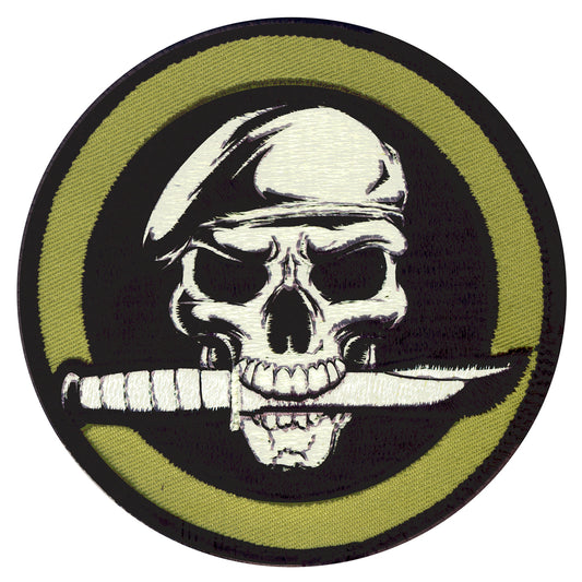 Military Skull & Knife Patch with hook backing pairs perfectly with any of our hook & loop accessories including our Special Ops Jacket and or Tactical Vests. SIZE: 8.5CM www.defenceqstore.com.au