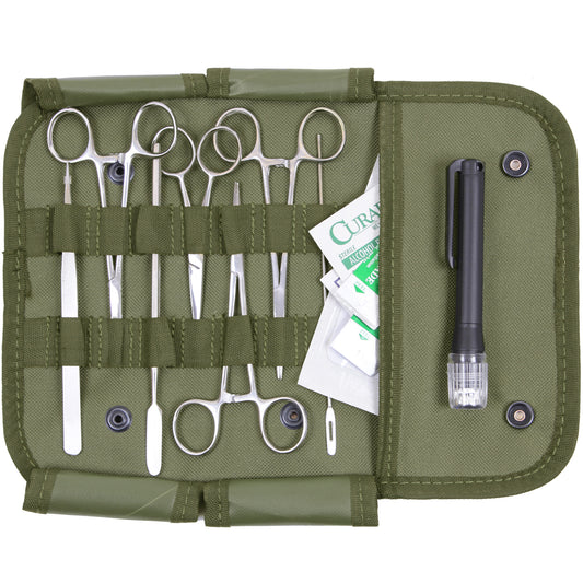 Rothco's compact and convenient Military Surgical Kit is small enough to fit in any backpack or first aid kit. This emergency kit features essential medical tools for field triage including several scalpel blades and disinfectant wipes organized in a durable nylon pouch. www.defenceqstore.com.au