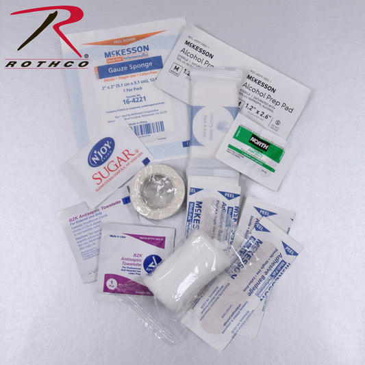 Rothco’s Military Zipper First Aid Kit includes 20 essential first aid medical supplies and can be stored right on your belt for swift access while on the go.