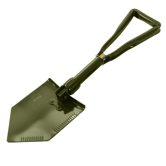 This collapsible military style shovel is built with tough and rough use in mind. The heavy-duty steel construction makes it strong enough for robust use while also having the ability to collapse into an easy to store tool.