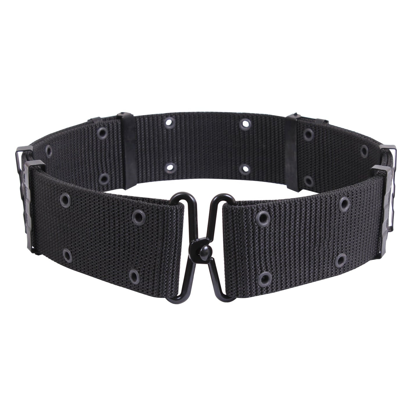 Black Ceremonial Belt With Metal Buckles is constructed with a durable poly yarn with hook and eye closure. Also works great as a pistol belt. Dimensions: 48 inches x 2.25 inches Material: Polyester, Metal www.defenceqstore.com.au