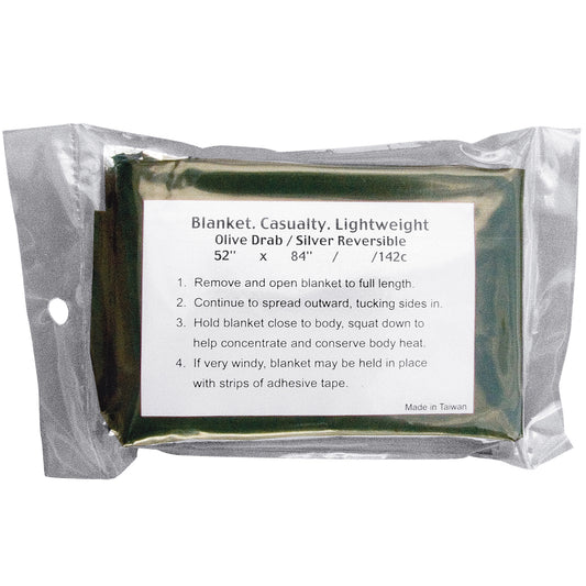 Rothco's Lightweight Survival Blanket is a perfect survival item and is great to keep in your survival kit, bug out bag or car. Made From A Metalized Polyester That Reflects 90% Of Body Heat Used In Emergency Situations When Retaining Body Heat Is Absolutely Necessary Great To Keep In Your Daypack, Backpack, Or Car Unflakable O.D. Coating Dimensions 52" X 84" And 1.9oz In Weight www.defenceqstore.com.au