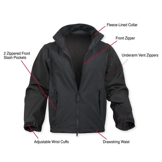 Rothco’s Soft Shell Uniform Jacket is durable, lightweight, and has a waterproof, 3-layer construction that wicks away moisture & retains body heat.