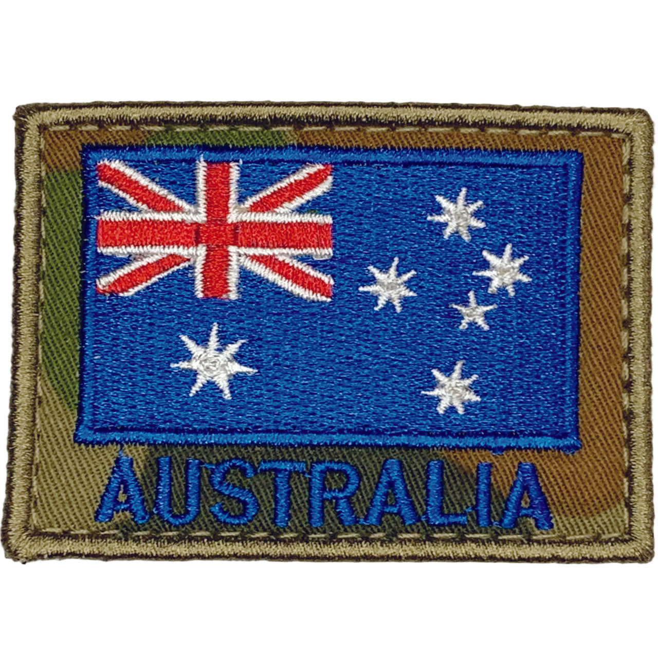DPCU Australian Flag Patch On DPCU/AUSCAM material Velcro Backing 7.5cm x 5.2cm www.defenceqstore.com.au