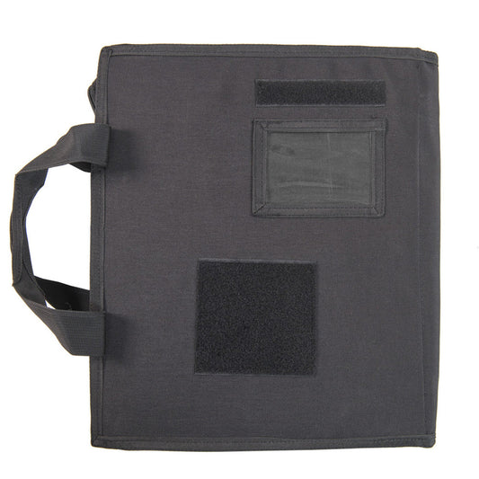 Features:  External ID window Looped hook and loop closures Zippered closure Spring clip for documents Pen holders Map Card Sleeves Large pocket fits most laptops/tablets Specifications:  Colour: Black Size: A4 www.defenceqstore.com.au