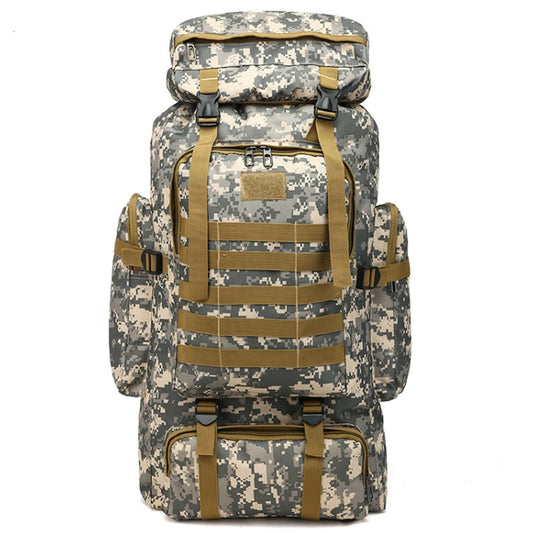 ACU Digital Backpack 70LT BY Defence Q Store  70LT capacity  Flap opening  Multipule pockets  MOLLE grid for expanding with pouches and equipment  Measures 72x34x17cm www.defenceqstore.com.au