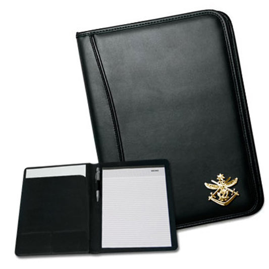 Features: High quality pvc w/ microfibre lining. Document sleeve. Business card holders. Notepad & penholder. Approx size 240 w x 20 d x 310 h Branding: 3D badge Colour: Black www.defenceqstore.com.au