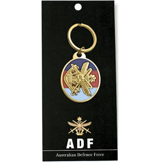 Australian Defence Force (ADF) key ring. Displayed on a presentation card with a brief history of the ADF. This beautiful 40mm gold plated enamel key ring will keep your keys organised and start conversations.