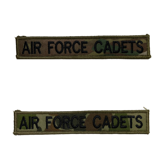 Air Force Cadets Patch in various colours for a bit of fun.  Some units are still using auscam, others are using GPU but we had the idea to come up with a range of fun options as well.   Size is 2.5cm x 15cm, lettering is 1.5cm in height.  All embroidery is done in upper case letters only as a FYI. www.defenceqstore.com.au