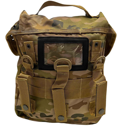 Australian Multicam MOLLE campatible Top loading pouch Internal gusset with drawcord Heavy duty webbing 900D Heavy duty fabric Nylon buckles 7LT capacity www.defenceqstore.com.au
