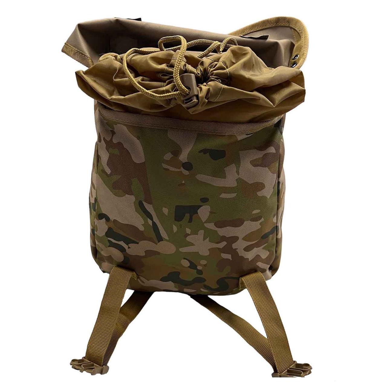 Australian Multicam MOLLE campatible Top loading pouch Internal gusset with drawcord Heavy duty webbing 900D Heavy duty fabric Nylon buckles 7LT capacity www.defenceqstore.com.au