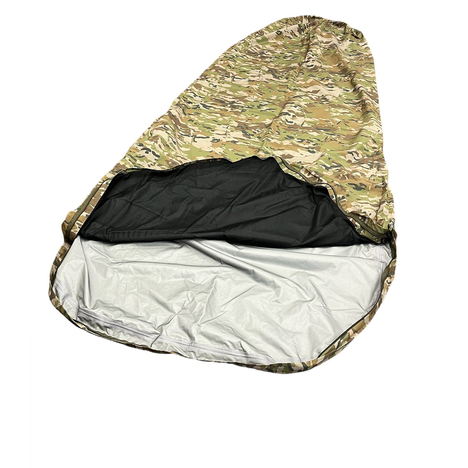 Features: Waterproof Windproof Breathable 3 layer technical Gammatex fabric Built-in mozzie/bug mesh with separate zipper Main flap secured with 2 way zipper and features return storm flap for extra weather protection Stuff sack included Breathable 3 layer waterproof GAMMATEX fabric Mozzie net with seperate zip www.defenceqstore.com.au
