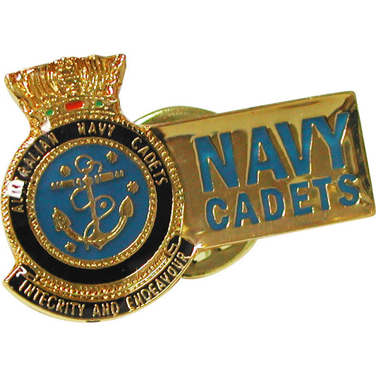 Get the Australian Navy Cadets Horizontal Lapel Pin in Gold. This full colour enamel fill lapel pin features beautiful details and the Australian Navy Cadets crest, making it the perfect addition to your lapel.