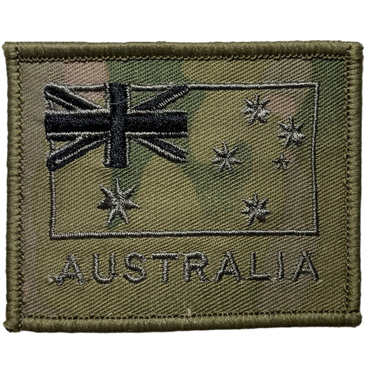 Australian National Flag Patch Multicam Subdued.  EMBROIDERY MADE ON THE GOLD COAST  Size: 7x5.5cm  Please Support Australian Made www.defenceqstore.com.au