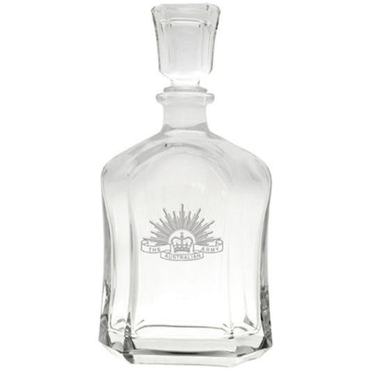 Army crest etched on a stylish 750ml decanter This high quality Italian glass decanter will look perfect in you cabinet or on your bar www.defenceqstore.com.au