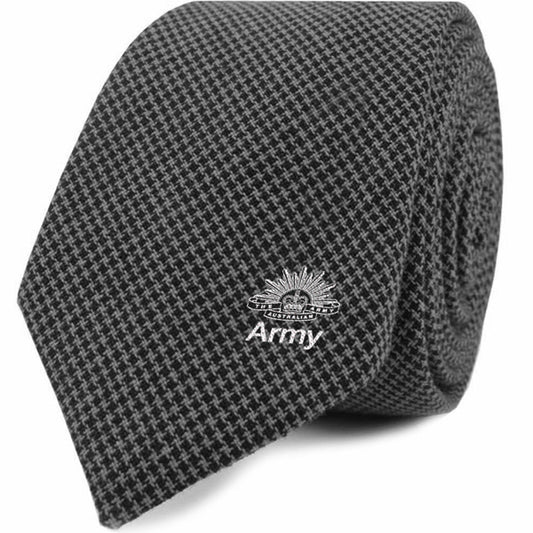 Australian Army branded tie with classic houndstooth pattern. It's a versatile and timeless addition to your wardrobe that shows your pride in Army. 100% polyester.