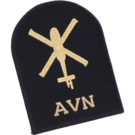 Perfectly sized, this Aviation Support Badge has embroidered details ready for wear  Specifications:      Material: Embroidered details     Colour: Black, gold