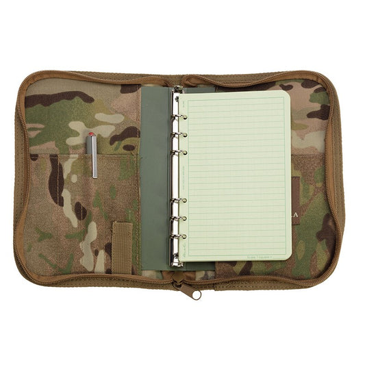 The VALHALLA folder cover is designed for the RITR ring binder and side opening notebooks.  The all-purpose pockets make it easy to organize your small field essentials and safeguard your binder. While easily storing and accessing your writing instruments. The rugged 1000Denia material and strong zip protects your notes from everything mother nature throws at you.
