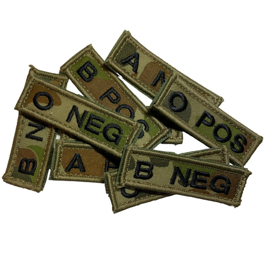 Blood Group Patch in various colours for a bit of variety.  We had the idea to come up with a range of different options as well.   Size is 7cm x 2.2cm www.defenceqstore.com.au