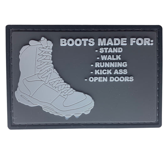 Boots Made For PVC Patch, Velcro backed Badge. Great for attaching to your field gear, jackets, shirts, pants, jeans, hats or even create your own patch board.  Size: 7.5x5cm
