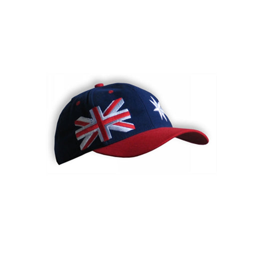 This Australian flag cap is great for the hot summer months.  With a peak cap and adjustable back, this hat will suit everyone, and ventilation holes in the dome make this cap perfect for everyday wear or taking to the Ashes.  One size fits most Made in China www.defenceqstore.com.au