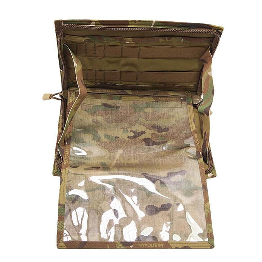This Commander Panel allows the use of maps and other navigational items on a flat clean, protected surface. Six PALS columns wide on the front means there is sufficient space for the attachment of extra pouches. The Commander Panel also comes with a removable transparent map pouch and elastic loops to hold pens, compass, protractor etc. Specifications: Colour: Multicam Size: Large www.defenceqstore.com.au