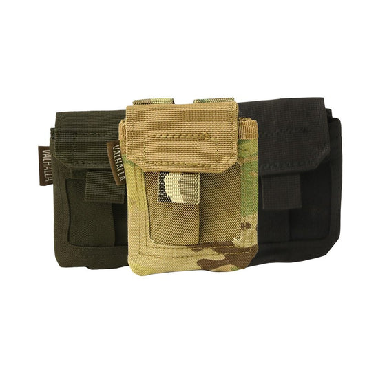      Overlapping elastic for quick access     Holds three to four pairs of gloves     Multiple carrying options: Molle, Belt, Carabiner     MOLLE compatible     Overall dimensions: 4"H x 3.5"W x .75"D     Available in:         Olive Drab          Black          Multicam