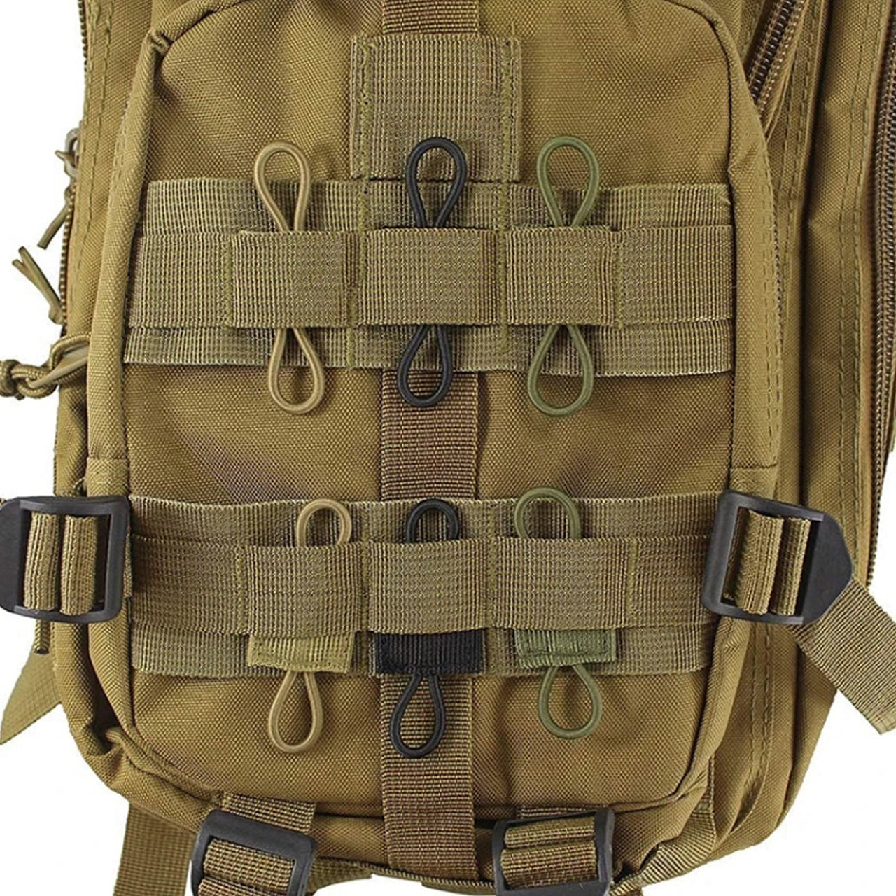 High quality MOLLE webbing fastners are great for attaching equipment such as torches and cylume sticks. Also great for securing camelbak tubes to webbing and other styles of equipment. Colours: Khaki OD Green Black www.defenceqstore.com.au