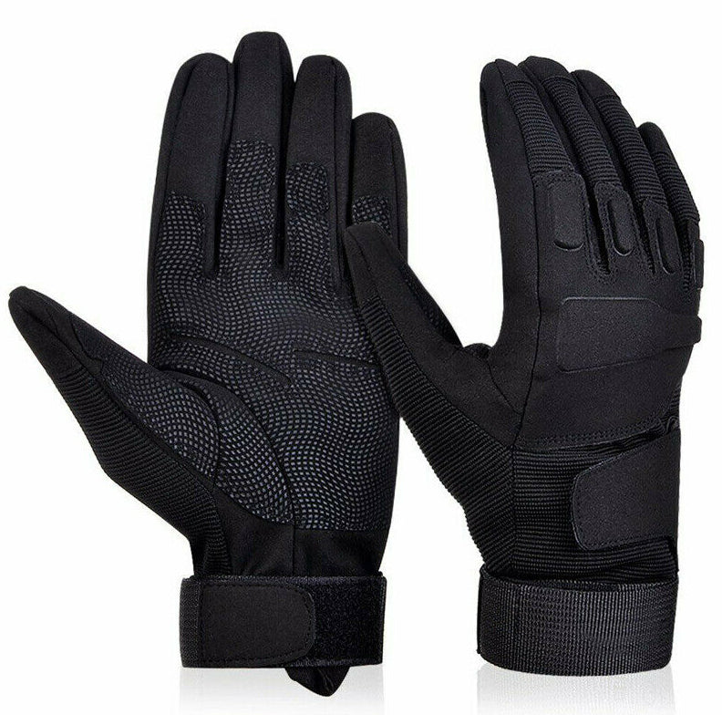 One Size Fits Most from small to large, definitely not XL or above. The velcro tightener helps keep everything firm as we put this through a rough 2 day combat test. Great set of gloves for Military, cadets, scouts, hiking, hunting, outdoor sports or riding a motorbike.