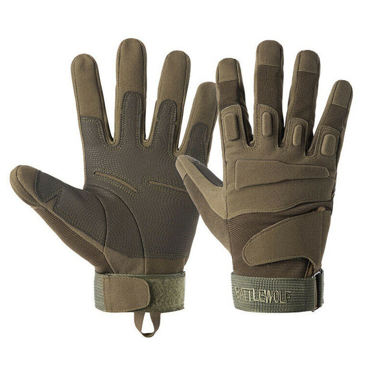 One Size Fits Most from small to large, definitely not XL or above. The velcro tightener helps keep everything firm as we put this through a rough 2 day combat test. Great set of gloves for Military, cadets, scouts, hiking, hunting, outdoor sports or riding a motorbike.