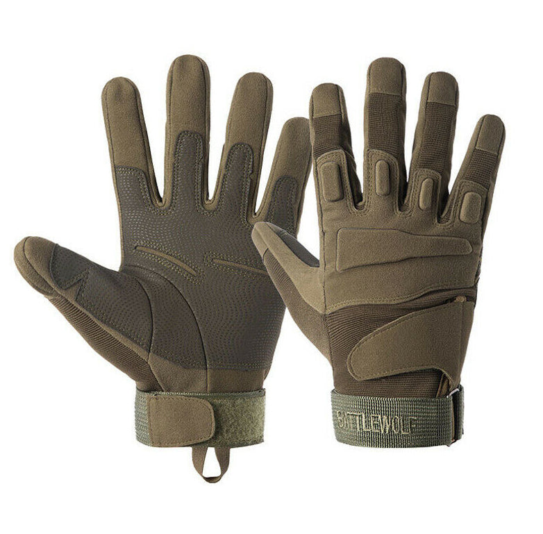 One Size Fits Most from small to large, definitely not XL or above. The velcro tightener helps keep everything firm as we put this through a rough 2 day combat test.  Great set of gloves for Military, cadets, scouts, hiking, hunting, outdoor sports or riding a motorbike.