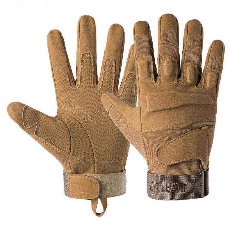 One Size Fits Most from small to large, definitely not XL or above. The velcro tightener helps keep everything firm as we put this through a rough 2 day combat test. Great set of gloves for Military, cadets, scouts, hiking, hunting, outdoor sports or riding a motorbike.