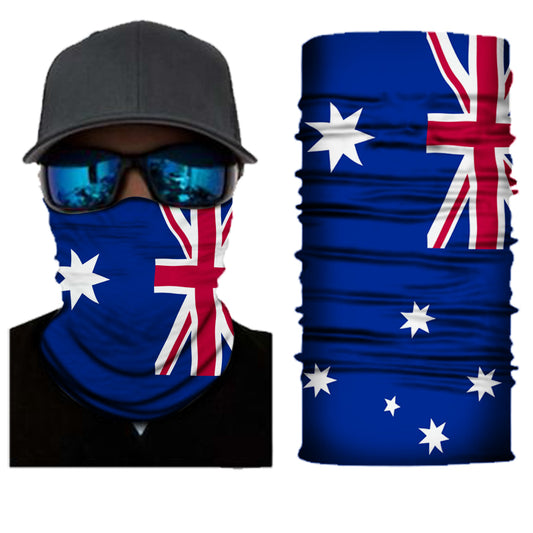 Great for outdoor activities such as camping, fishing, hunting, cadets, scouts and sports  Fitted AUSTRALIA FLAG Face Bandana or Neck Gaiter. They are made from Microfiber Polyester which makes them very lightweight and very comfortable to wear. Because the material is so thin, it is very easy to breathe when you use as face cover.  Material: Microfiber Polyester Size: appx 48cm x 22cm Diameter: approximately 15.9cm Style: Tube Colour: AUSTRALIA FLAG www.defenceqstore.com.au
